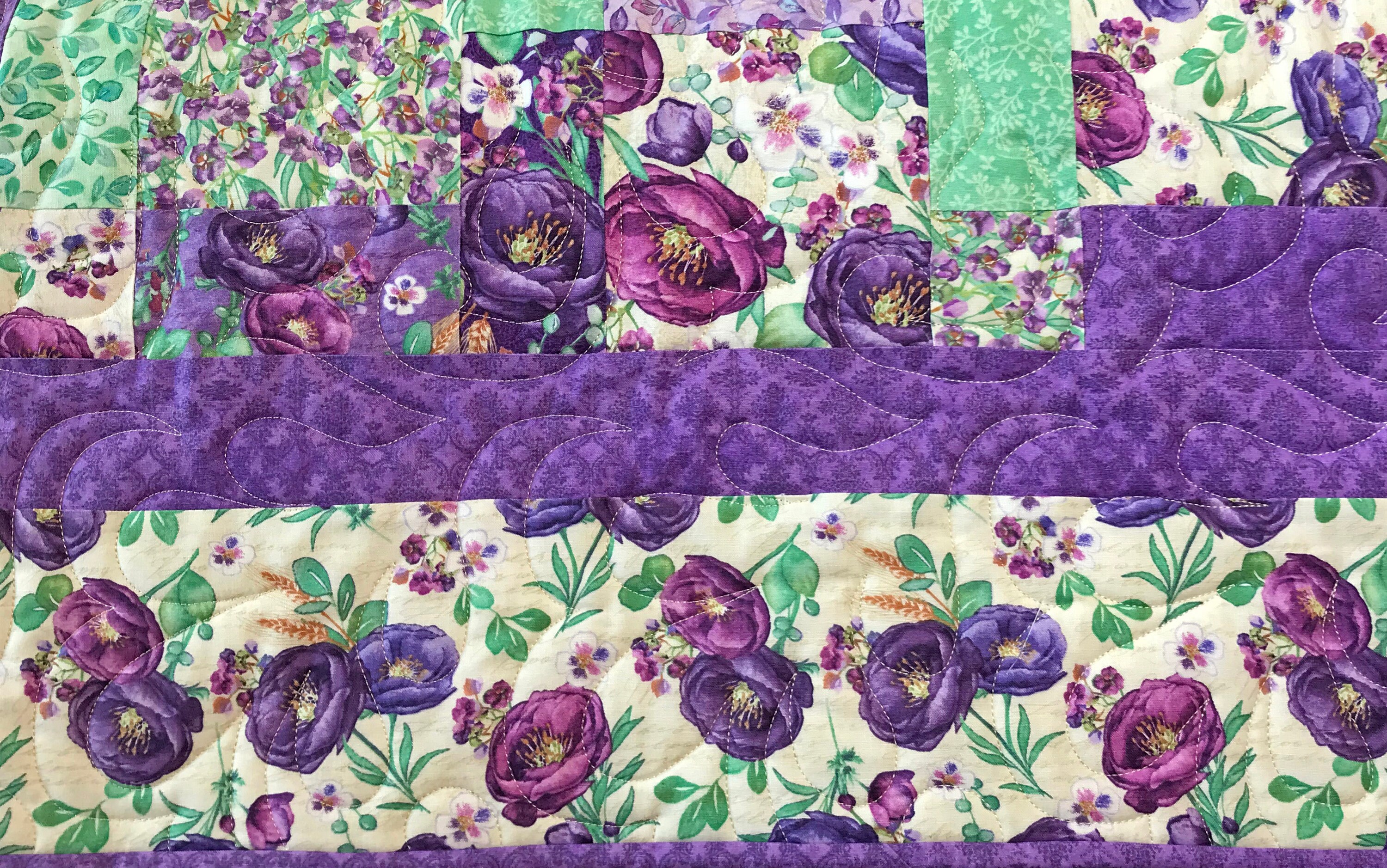 Purple and Green Patchwork Throw Quilt Handmade Violet Themed Etsy