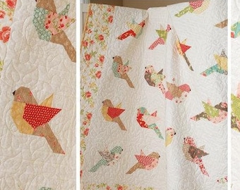 Feathers Bird Quilt Pattern - The Pattern Basket TPB-1705, Margot Languedoc Designs - Birds Quilt Pattern - Layer Cake Friendly Pattern
