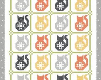 Purry Stars Quilt Pattern - Coriander Quilts CQP212, Cat Quilt Pattern - Cat Lover Quilt Pattern, Cat Throw Quilt Pattern