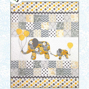 Mommy & Me Quilt Pattern - QP Designs QP1401, Baby or Toddler Quilt Pattern - Charm Square Friendly Pattern - Elephants Quilt Pattern