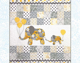 Mommy & Me Quilt Pattern - QP Designs QP1401, Baby or Toddler Quilt Pattern - Charm Square Friendly Pattern - Elephants Quilt Pattern