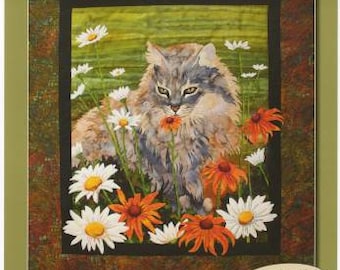 Flo Flo Cat Art Quilt Pattern by Toni Whitney Design FF010TW, Raw Edge Fusible Applique Cat Art Quilt Pattern, Cat Themed Quilt Pattern