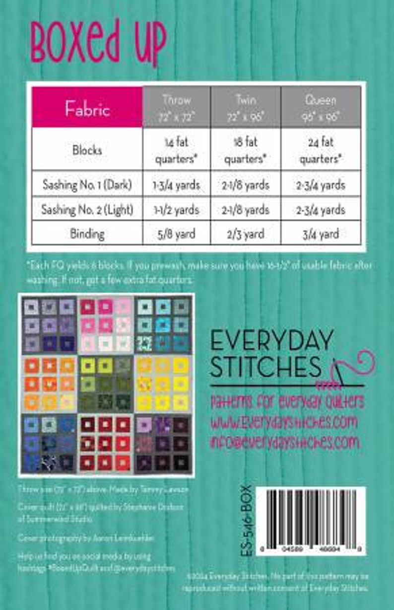 Boxed up Quilt Pattern - Everyday Stitches ES-546-BOX, Fat Quarter and ...