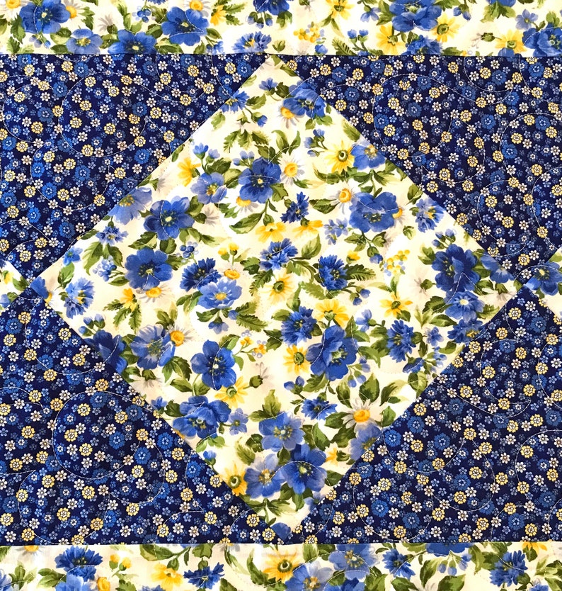 Blue and Yellow Floral Table Runner Quilted Spring and Summer Etsy