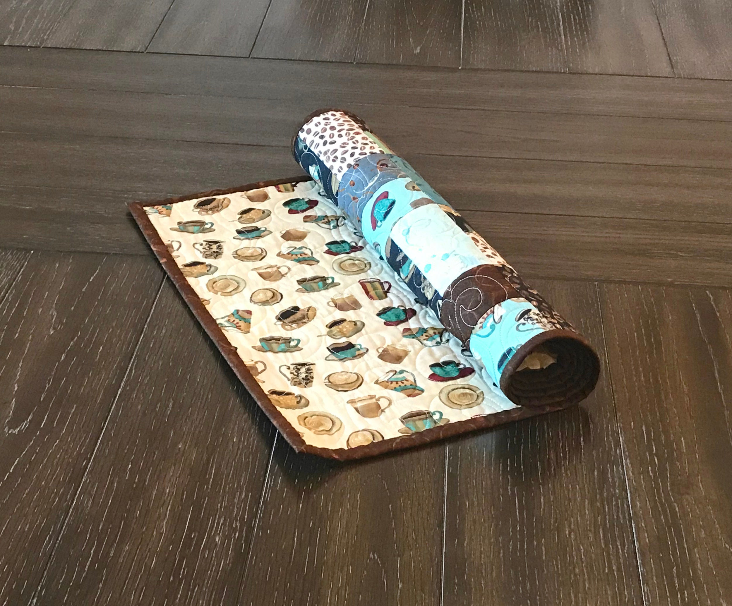 Teal and Brown Coffee Themed Table Runner Coffee Table Etsy