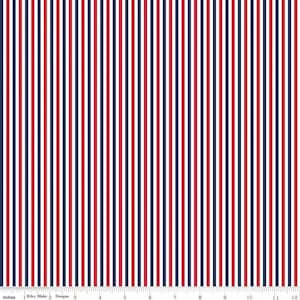 Patriotic 1/8" Stripe Fabric - Riley Blake Designs C495R-PATRIO, Red White & Blue Striped Fabric, Americana Fabric By the Yard