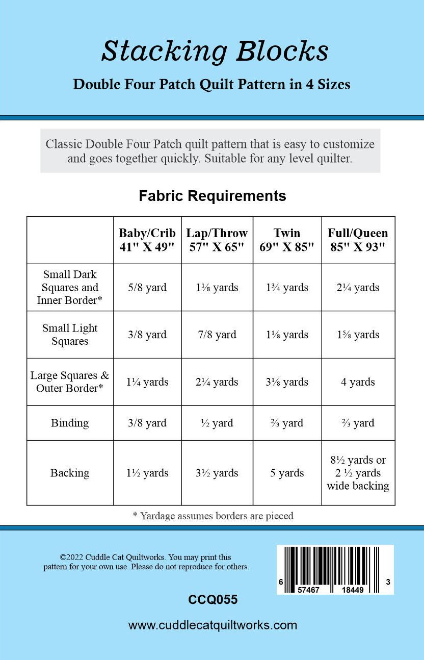 Stacking Blocks Quilt Pattern in Four Sizes Printed Version, Cuddle Cat ...