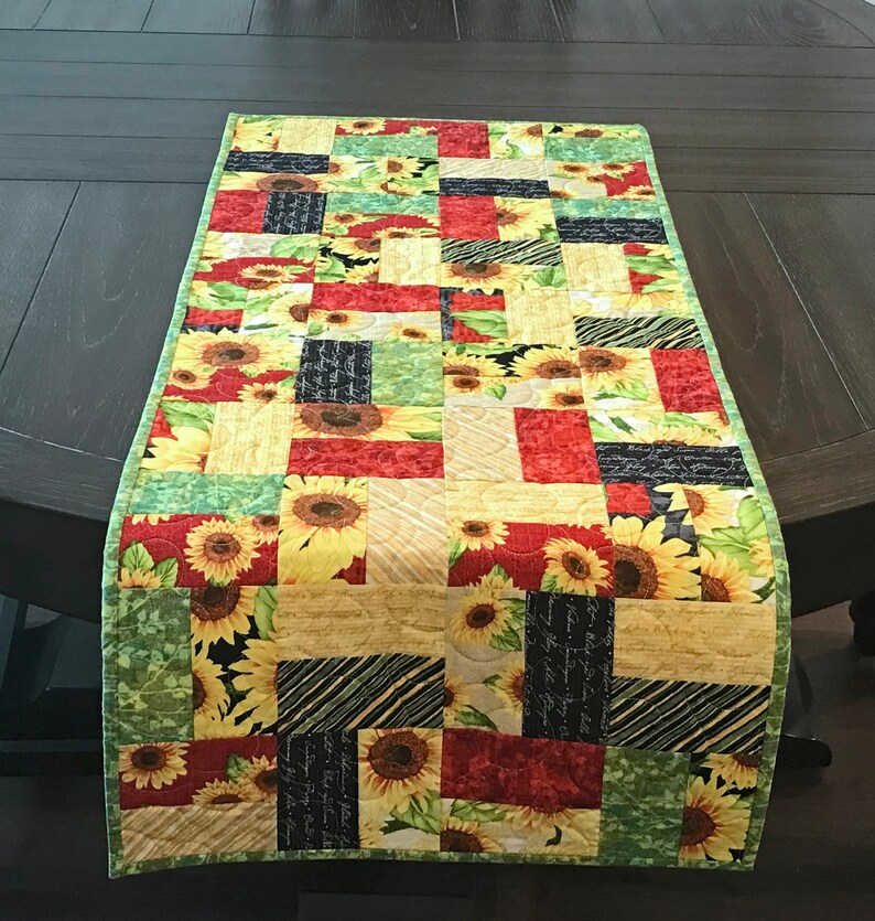 Sunflower Patchwork Table Runner, Floral Patchwork Table Runner, Yellow ...