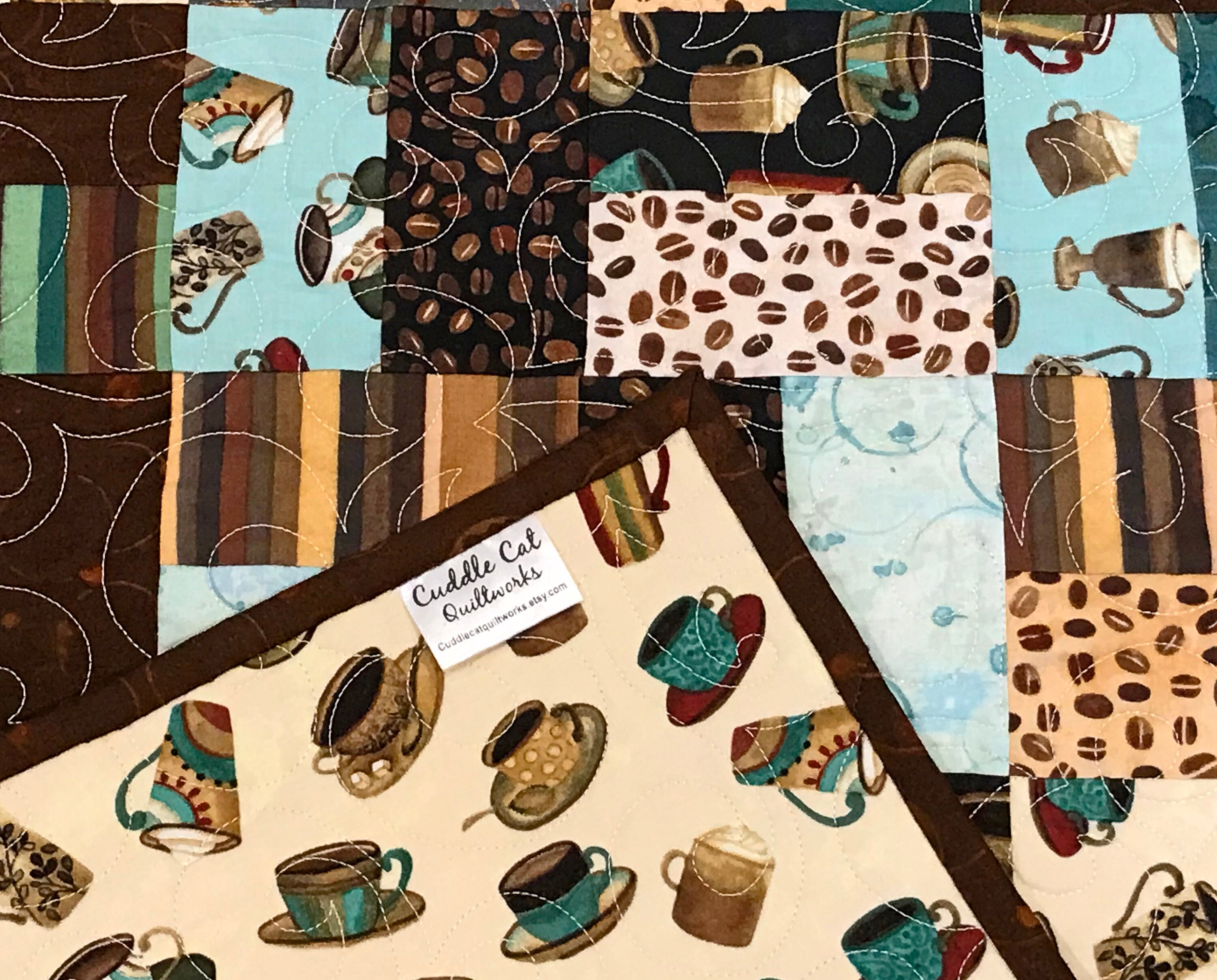 Teal and Brown Coffee Themed Table Runner Coffee Table Etsy