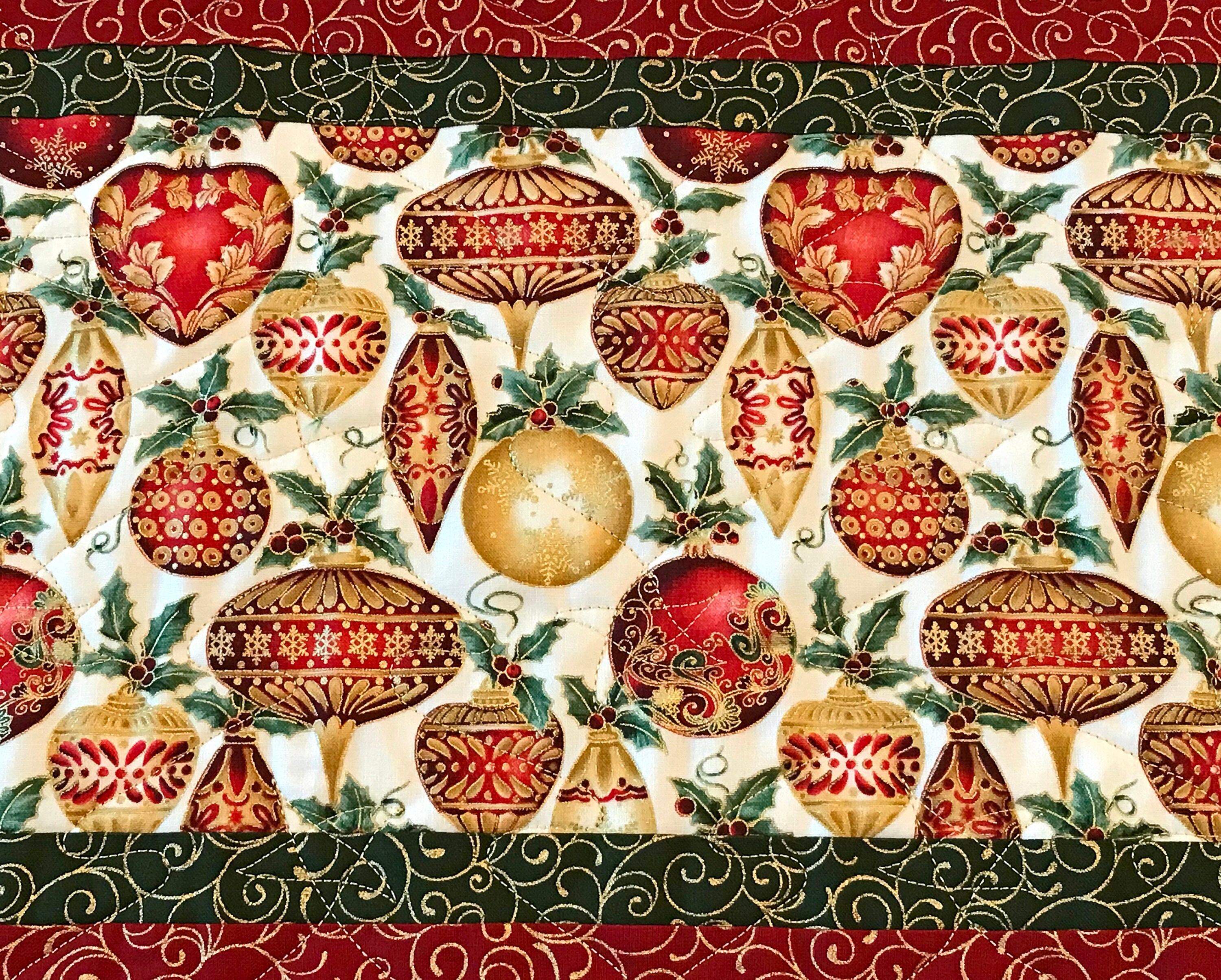 Christmas Ornament Table Runner With Gold Metallic Quilted Etsy