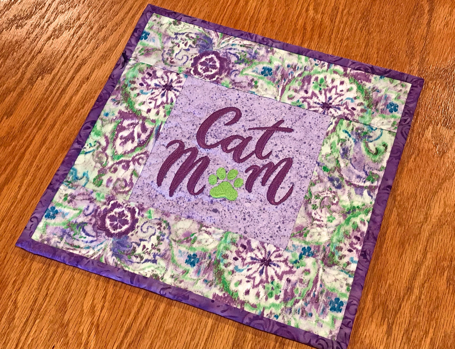 Cat Mom Embroidered Mug Rug Cat Mug Rug Cat Lover Mug Rug Etsy