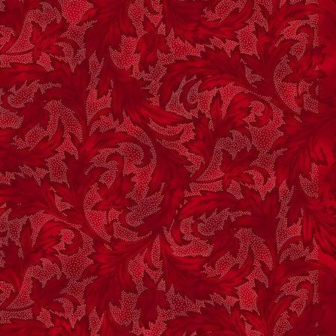 Holiday Wishes Red Crimson Silver Damask With Silver Metallic Fabric ...