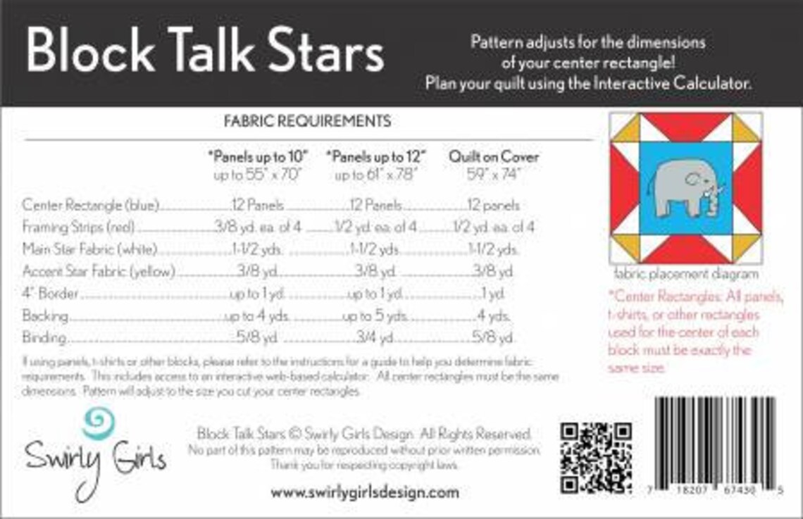 Talking Block Pattern Block Talk Stars Quilt Pattern - Swirly Girls SGD070, Fabric Panel or T ...