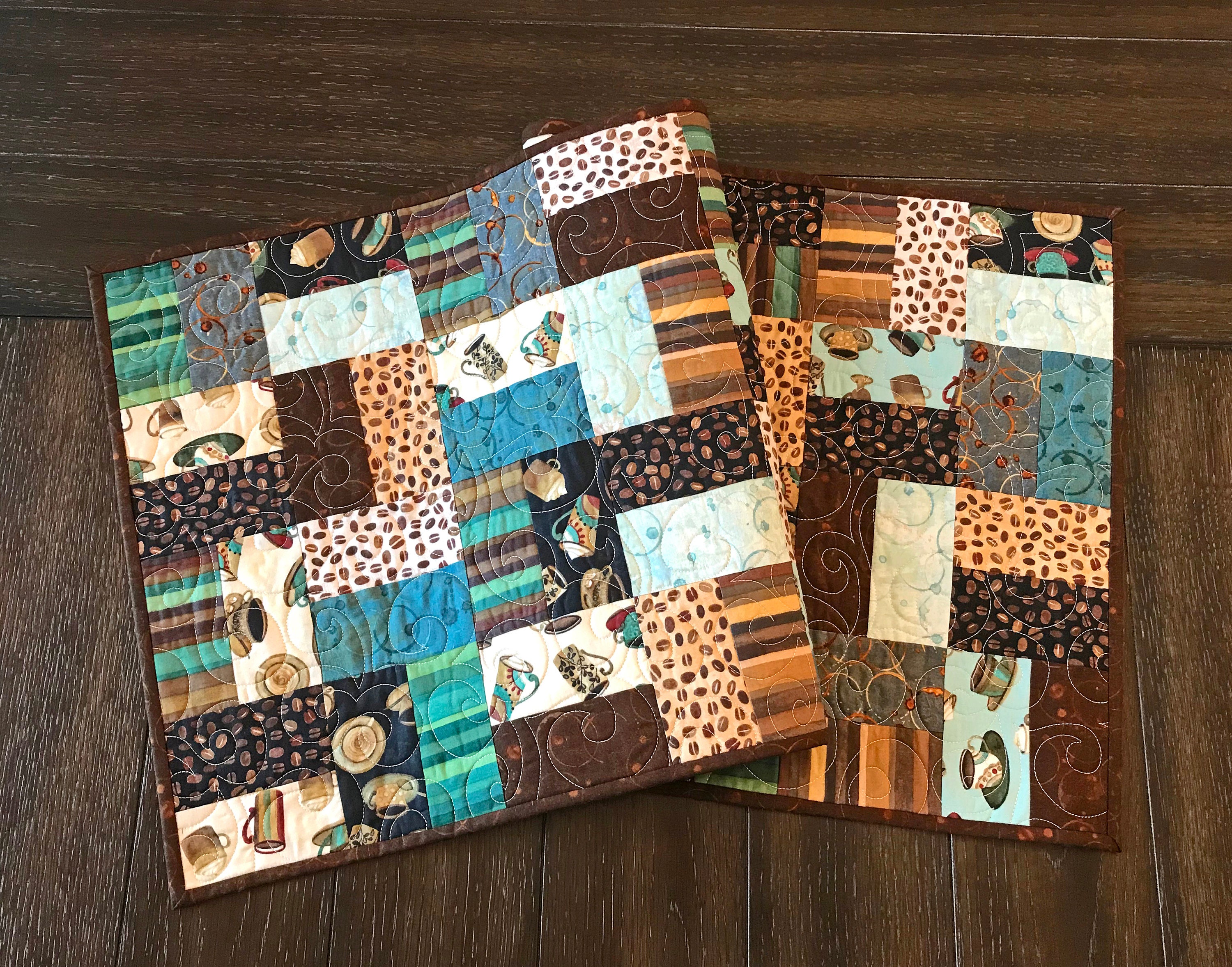 Teal and Brown Coffee Themed Table Runner Coffee Table Etsy