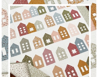 Around the Block Quilt Pattern - The Pattern Basket TPB2102, Houses Quilt Pattern, Fat Eighth and Fat Quarter Friendly House Quilt Pattern