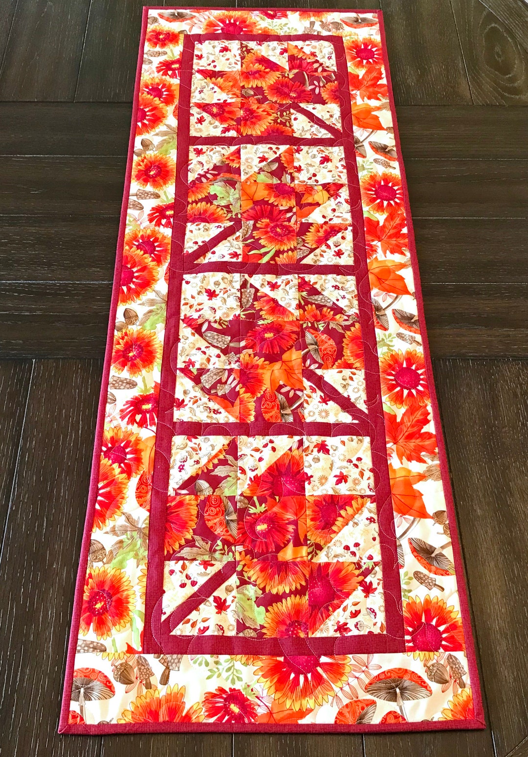 Fall Maple Leaf Table Runner, Fall Colors Table Runner, Quilted Fall