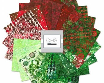 Colors of Christmas Batik 5" Squares Charm Pack - Artisan Batik Robert Kaufman CHS-1231-42, Christmas Themed Batik Charm Pack Fabric Squares