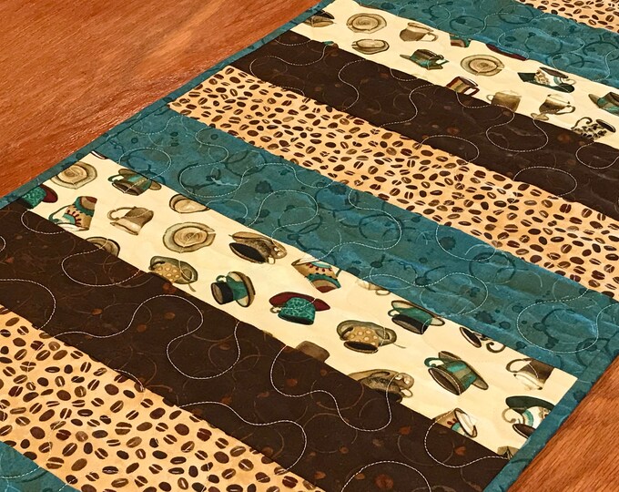 Coffee Themed Table Runner Quilted Coffee Fabric Table - Etsy