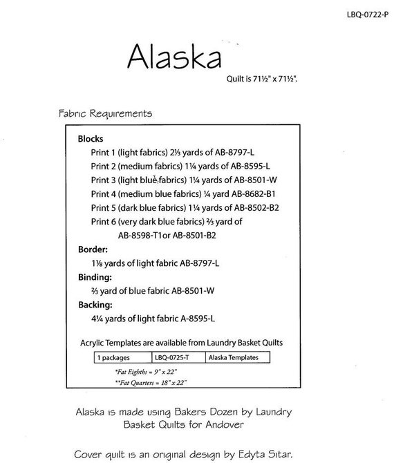 Laundry Basket Quilts - Template - Alaska