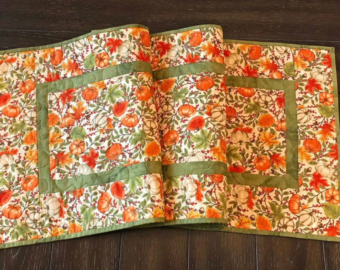 Orange and Green Fall Pumpkins Table Runner, Fall Autumn Table Runner ...