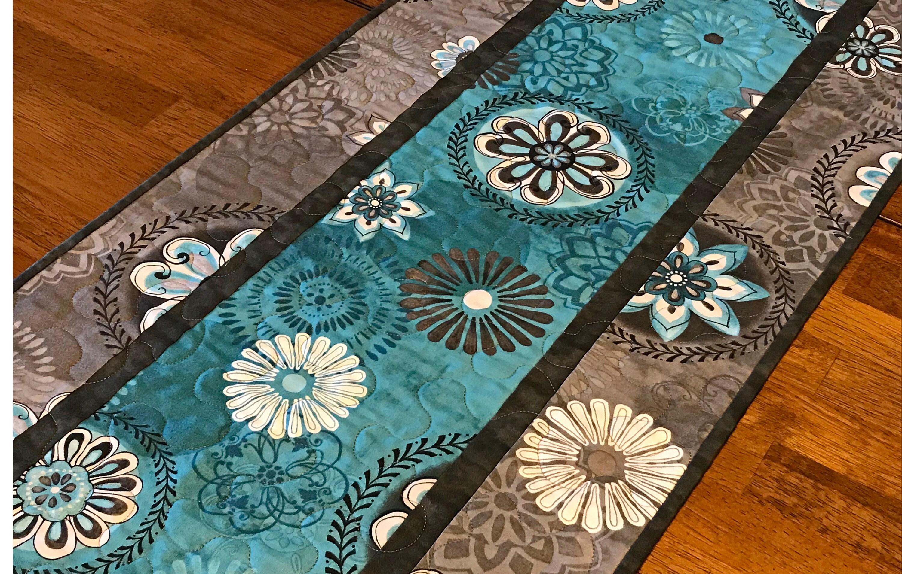 Teal and Gray Quilted Table Runner Teal Table Runner Quilted Etsy