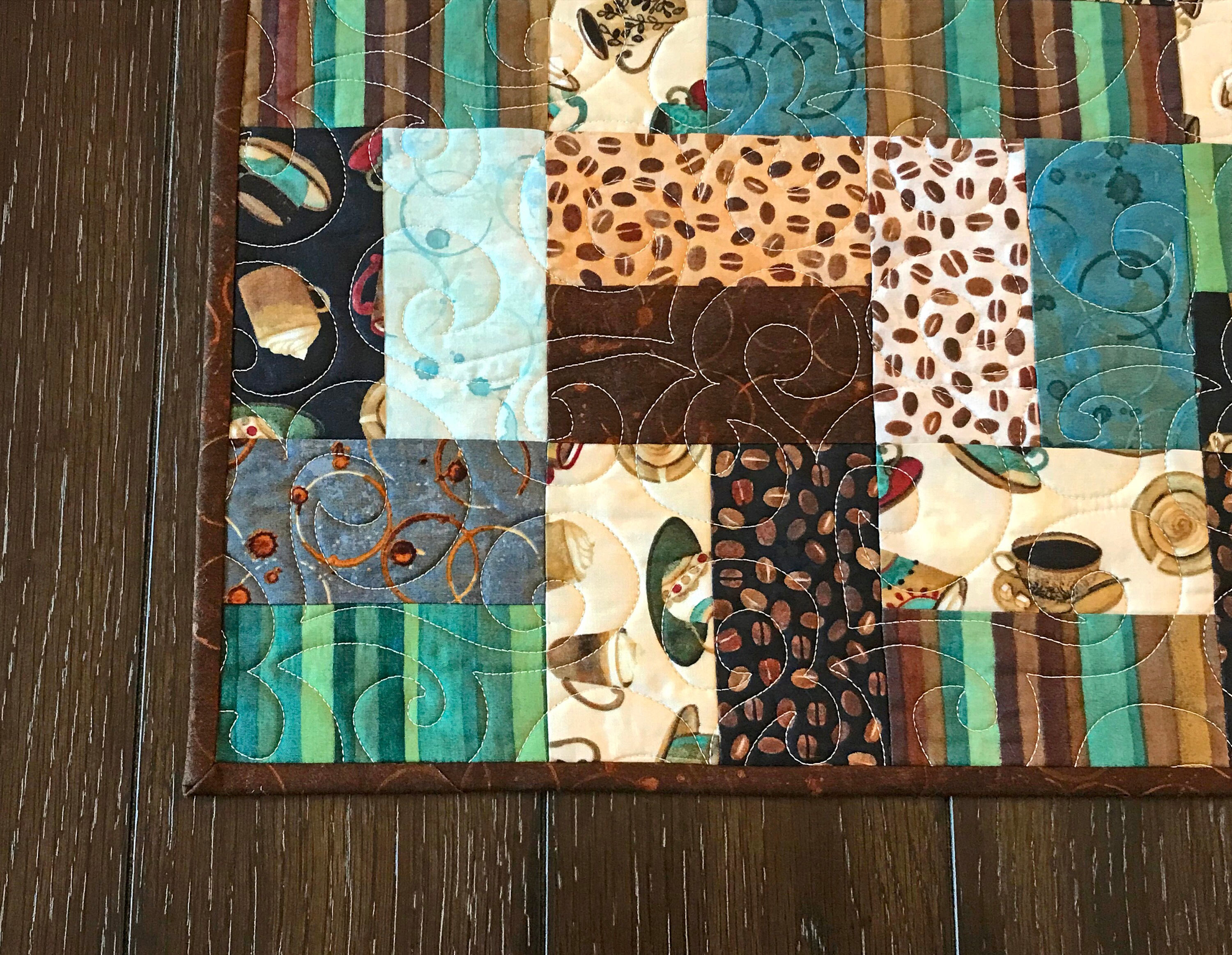 Teal and Brown Coffee Themed Table Runner Coffee Table Etsy