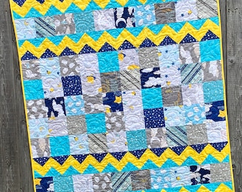 Baby Blocks Charm Square Baby Quilt Pattern in Two Size Options PDF Version, Cuddle Cat Quiltworks CCQ075, Baby Quilt Charm Square Pattern