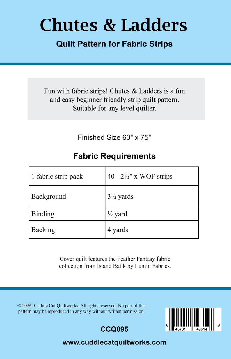 Chutes & Ladders Strip Quilt Pattern Printed Version - Cuddle Cat ...