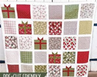 Presently Quilt Pattern with Two Size Options - Primrose Cottage PCQ-040, Layer Cake & Charm Pack Friendly Christmas Presents Quilt Pattern