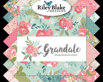 Grandale 5" Stacker Charm Pack - Riley Blake Designs 5-7120-42 - 5" Pre-Cut Fabric Squares - Pink and Green Floral Charm Pack