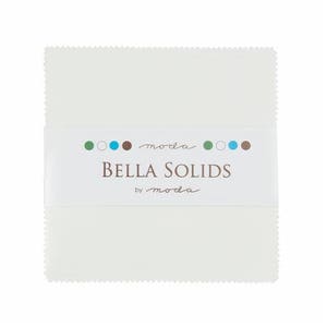 May include: A white fabric square with the text "Bella Solids by moda" and a row of colored circles.