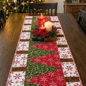 Christmas Tree Lane Table Runner Pattern Printed Version - Cuddle Cat Quiltworks CCQ064, Modern Christmas Tree Table Runner Pattern