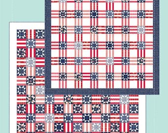 Stars and Stripes 2 Quilt Pattern - Two Fat Quarter Friendly Quilts - Thimble Blossom 251, Patriotic Quilt Pattern, Americana Quilt Pattern
