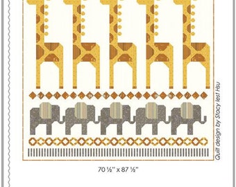 Safari Wildlife Quilt Pattern - Stacy Iest Hsu 018, Giraffe and Elephant Quilt Pattern, Zoo Animals Quilt Pattern