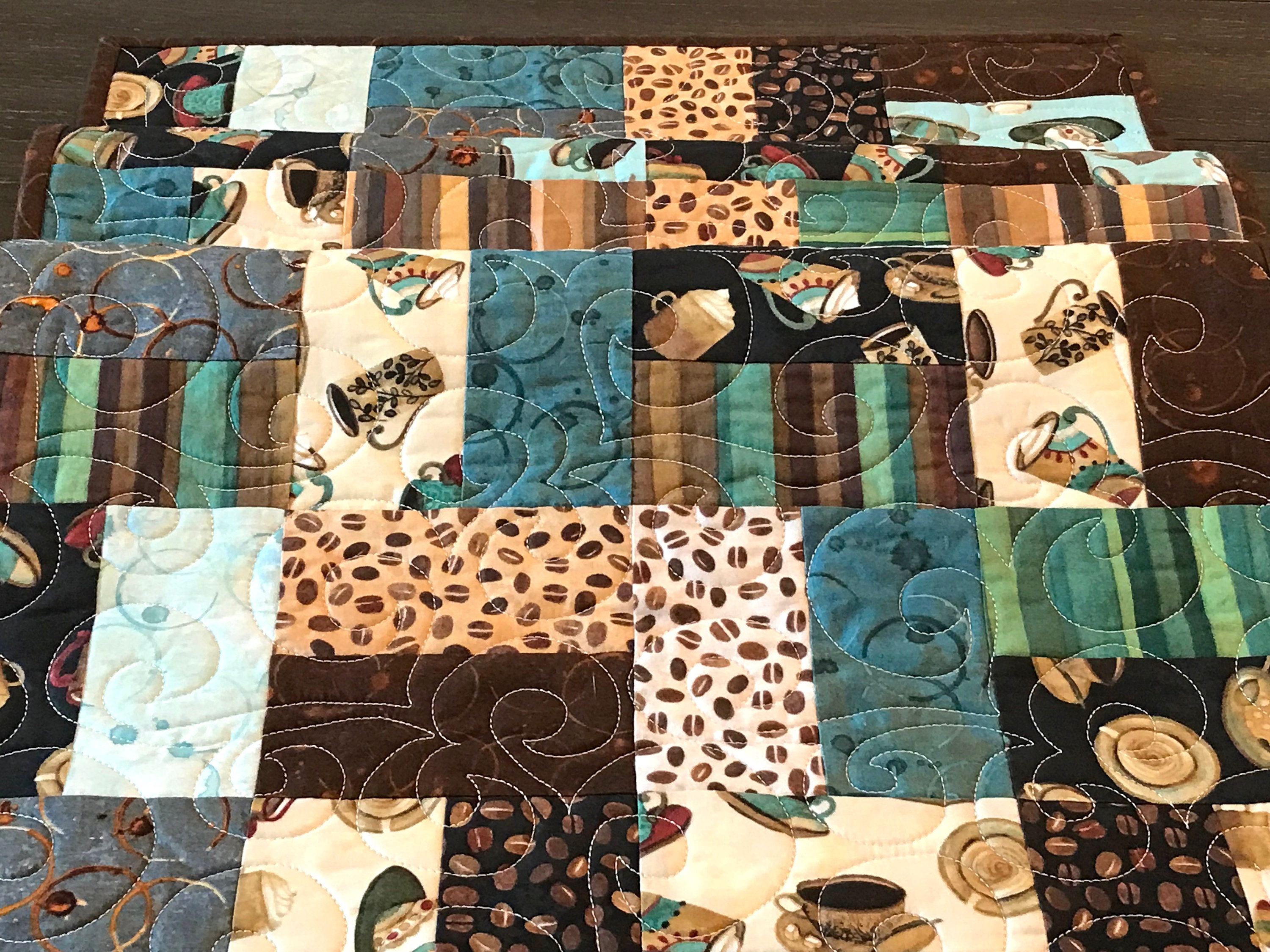 Teal and Brown Coffee Themed Table Runner Coffee Table Etsy
