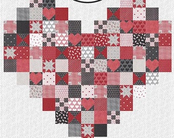 Lovebound Quilt Pattern - Prairie Grass Patterns PGP190, Heart Quilt Pattern, Charm Pack and Layer Cake Friendly Heart Quilt Pattern