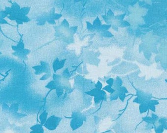 118" Sky Blue Ivy Wide Quilt Backing Fabric - Paintbrush Studio 183-20-SKY, Blue Leaves Wide Quilt Backing Fabric By the Yard