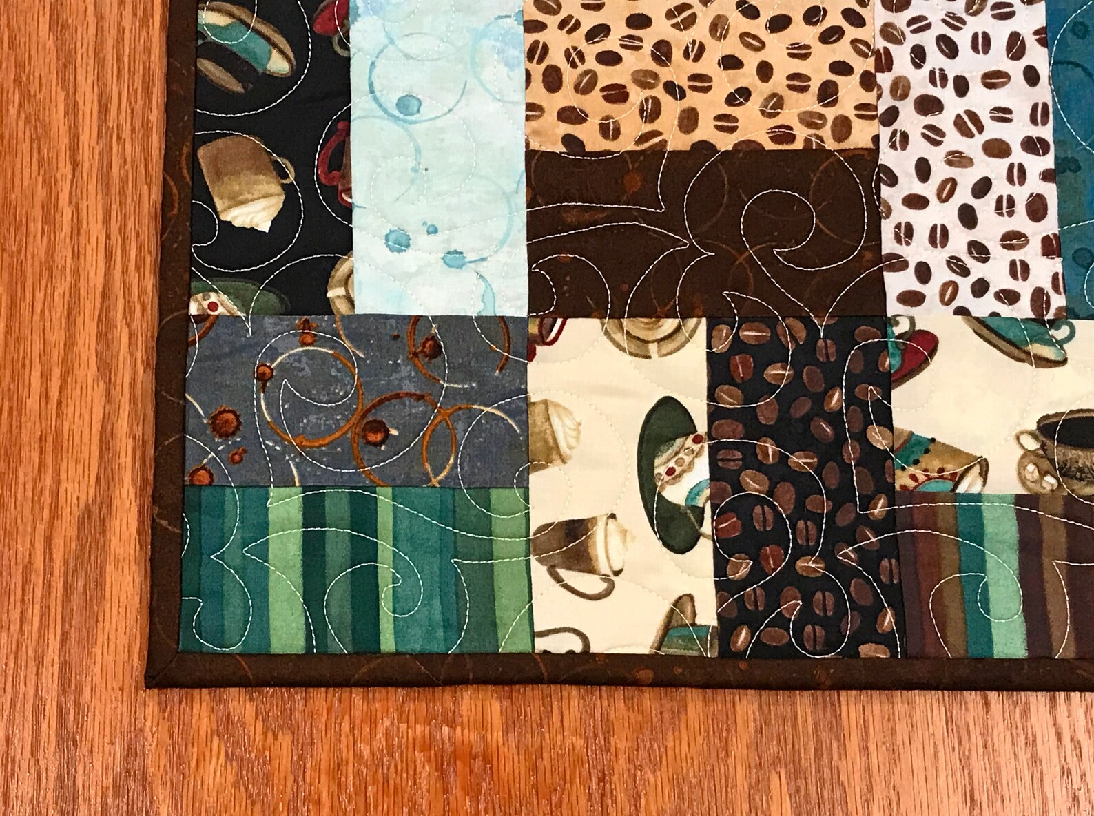 Teal and Brown Coffee Themed Table Runner Coffee Table Etsy