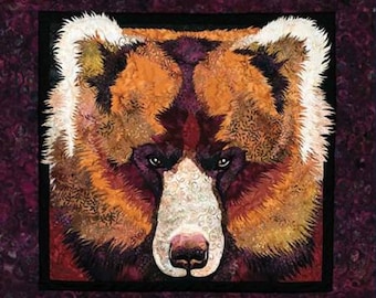 Autumn Eyes Grizzly Bear Pattern by Toni Whitney Design 3005TW, Raw Edge Applique Quilt Pattern, Bear Themed Art Quilt Pattern