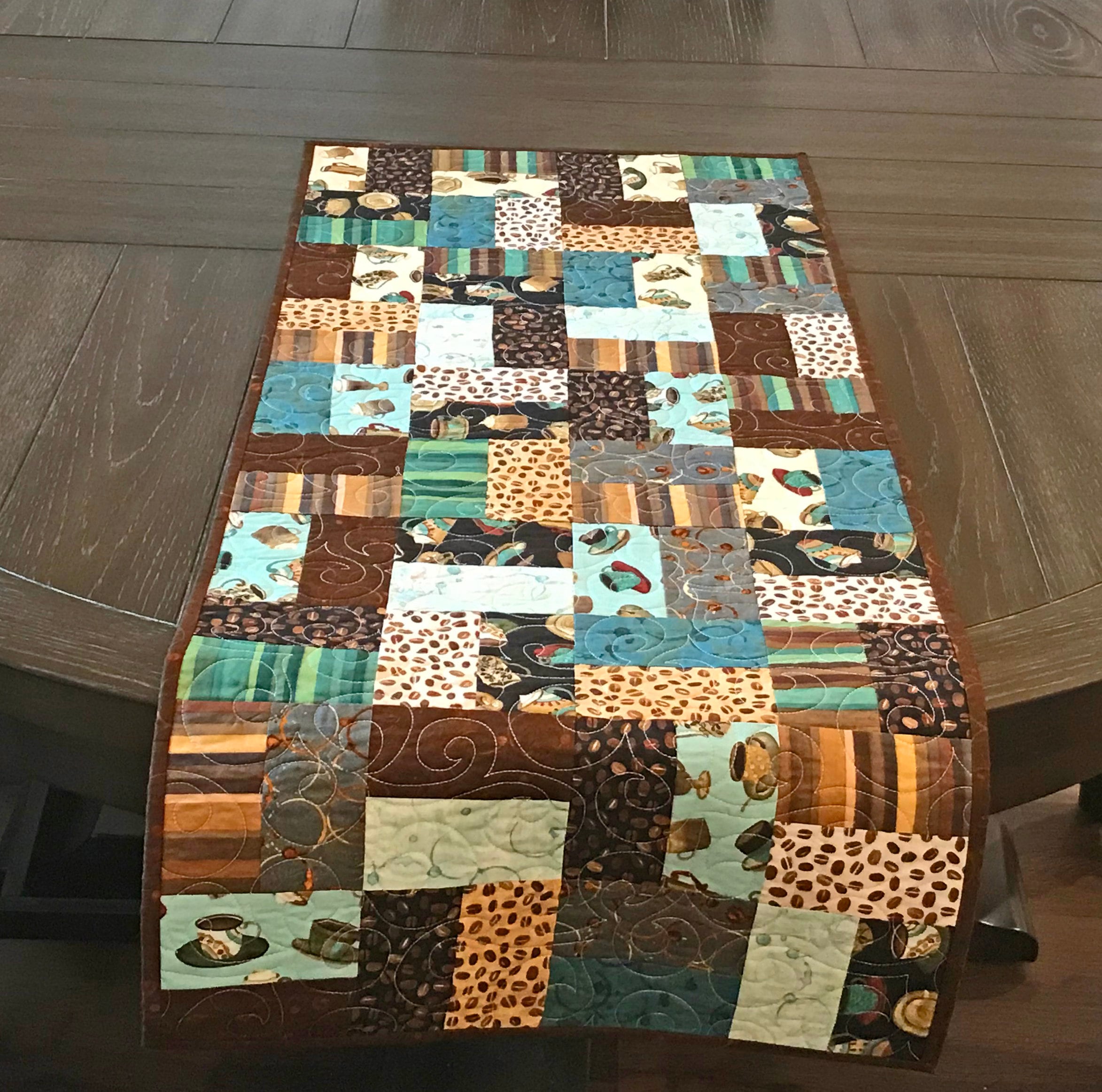 Teal and Brown Coffee Themed Table Runner Coffee Table Etsy