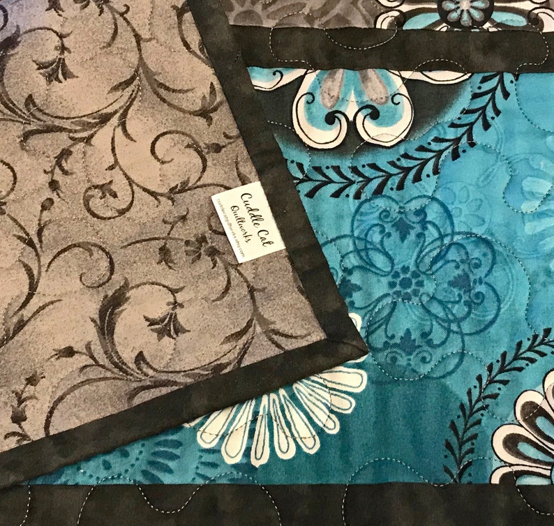 Teal and Gray Quilted Table Runner Teal Table Runner Quilted Etsy