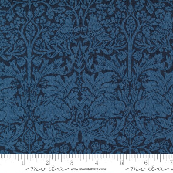 Best of Morris Indigo Blue Damask Reproduction Fabric Moda Etsy