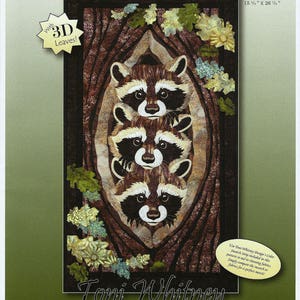 Who? What? Where? Racoon Art Quilt Pattern by Toni Whitney Design WWW030, Raw Edge Fusible Applique Art Quilt Pattern