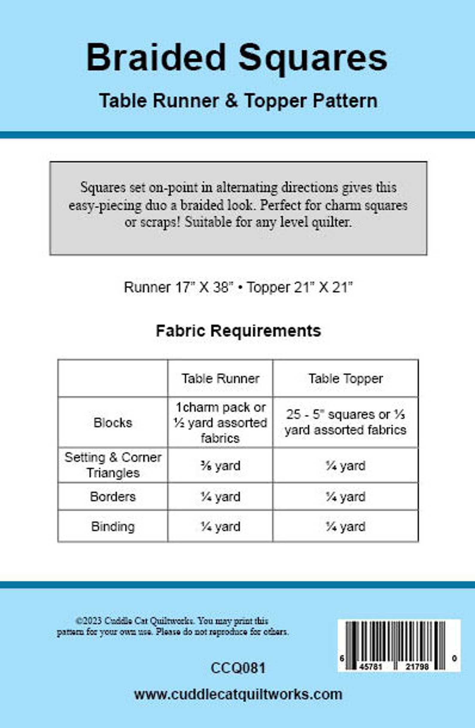 Braided Squares Table Runner & Topper Pattern PDF Version - Cuddle Cat ...