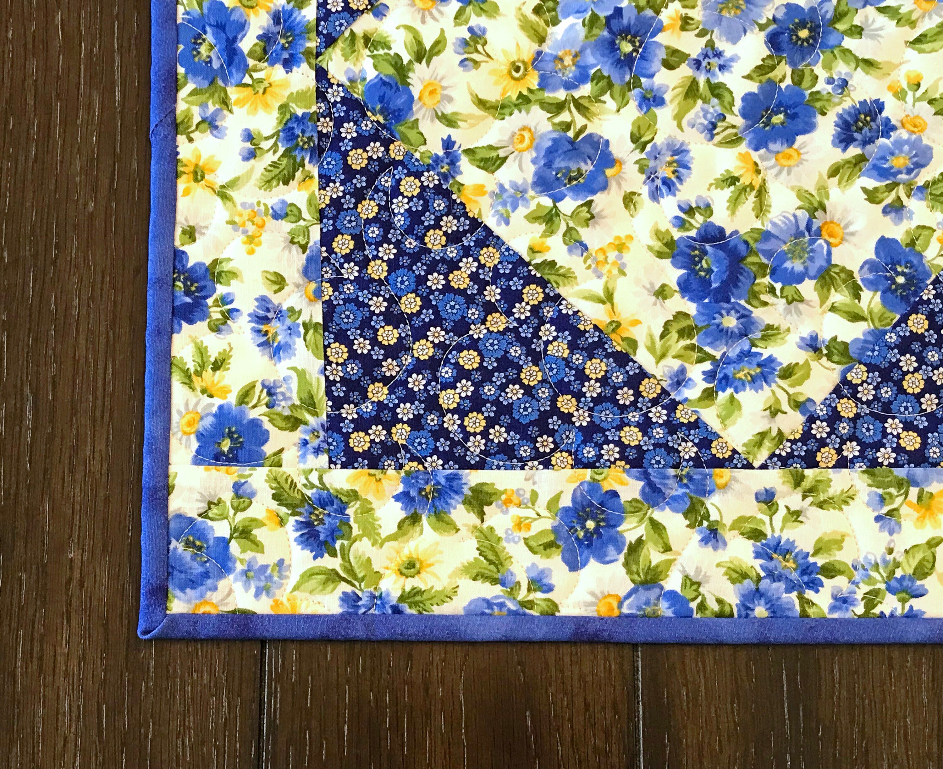 Blue and Yellow Floral Table Runner Quilted Spring and Summer Etsy