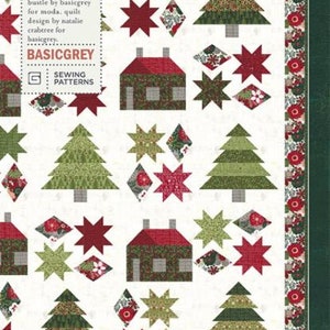 Pines & Cabins Quilt Pattern - BasicGrey PAT040, Trees and Houses Quilt Pattern - Pine Trees Quilt Pattern - Christmas Quilt Pattern