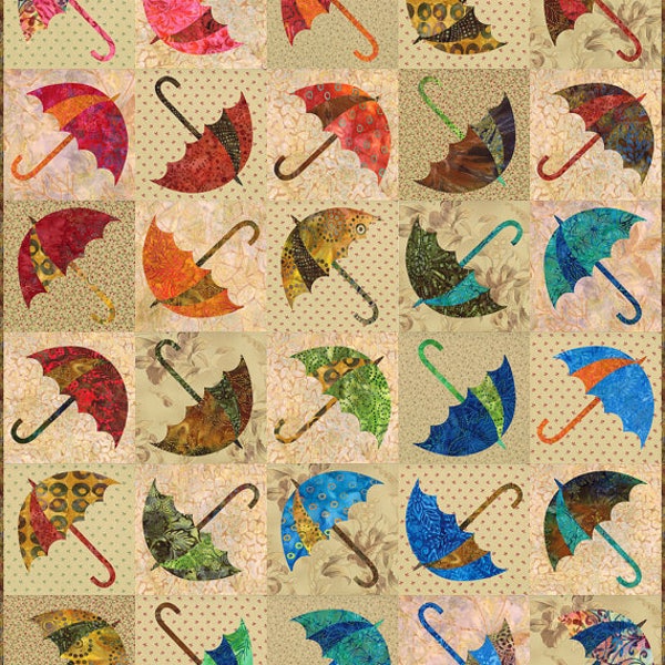 Dancing Umbrella Quilt Pattern - Laundry Basket Quilts - LBQ-0343-P, Applique Quilt Pattern