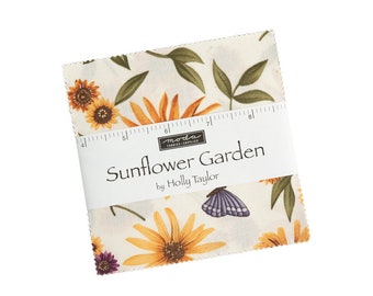 Sunflower Garden Charm Pack - Moda 6890PPM, Sunflower Themed Floral Charm Pack, Sunflowers and Butterflies Fall Colors Floral Fabric Squares