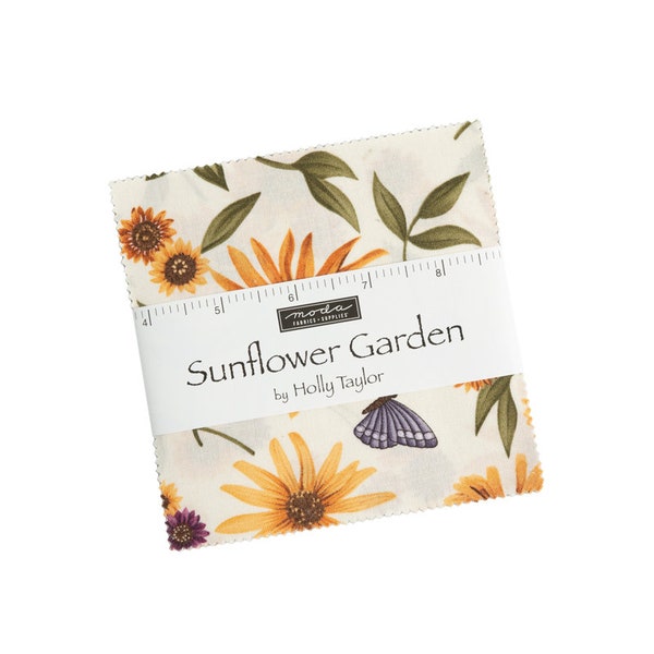 Sunflower Garden Charm Pack - Moda 6890PPM, Sunflower Themed Floral Charm Pack, Sunflowers and Butterflies Fall Colors Floral Fabric Squares