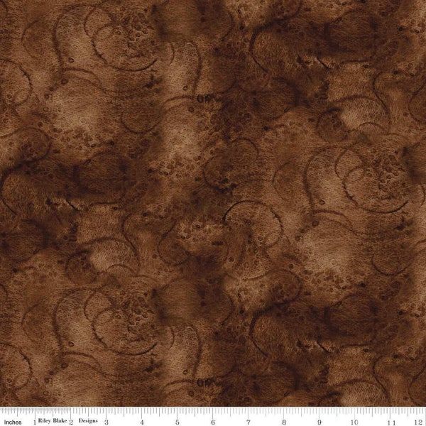 Painter's Watercolor Swirl Warm Sepia Fabric - Riley Blake Designs C680-WARMSEPIA, Warm Brown Blender Fabric by the Yard